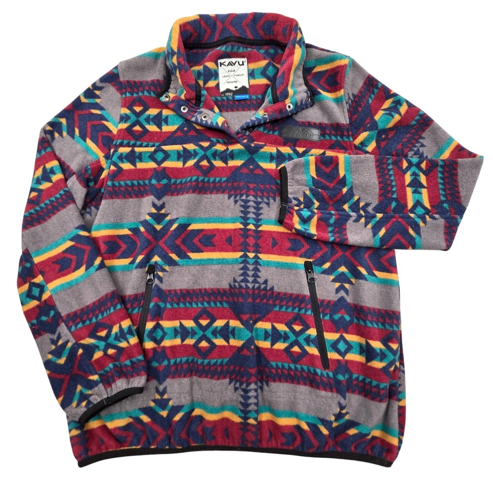 KAVU Cavanaugh 1/4 Snap Fleece Pullover Southwestern Aztec Agate Mens‎ Large